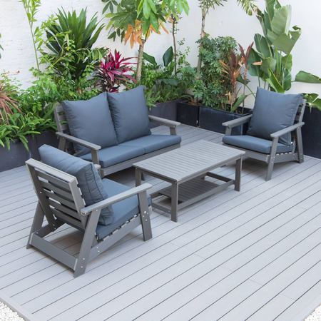 Leisuremod Alpine Poly Lumber 4-Piece Weather Resistant Patio Conversation Set with Charcoal Cushions ALCTGR-54CH